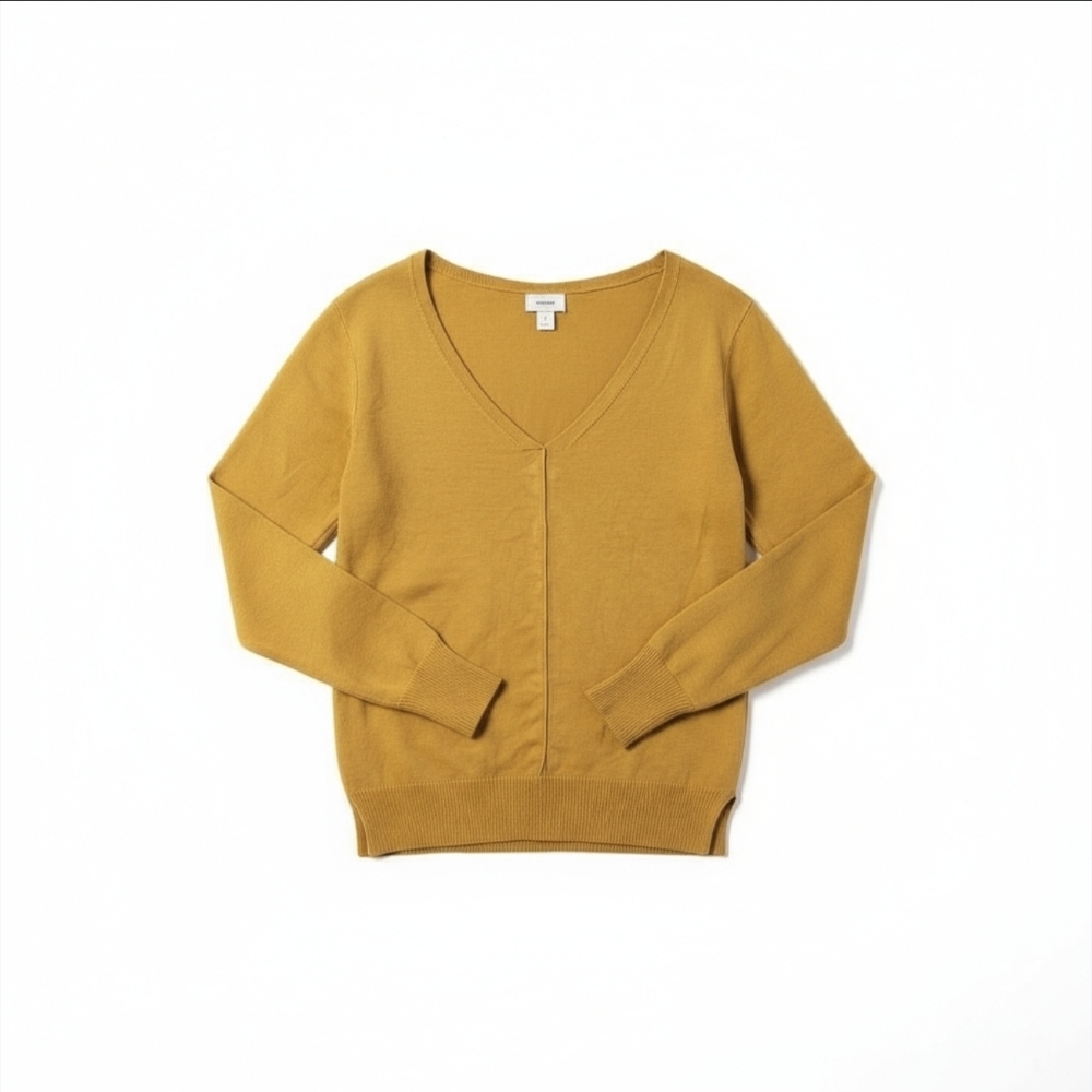 Old Navy Mustard Yellow V Neck Sweater Long Sleeve Shirt Womens Large